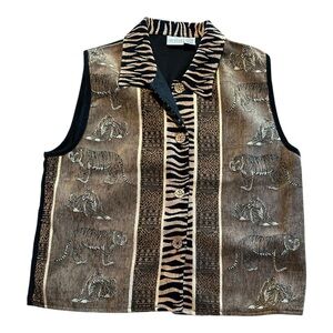 Vintage Carolina Colours Tiger Jacquard Tapestry Vest Sz M/L Fall Jungle Zebra